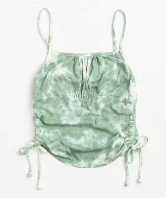 Lunachix Side Ruched Green Tie Dye Cami Tank Top