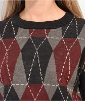 Lurking Class By Sketchy Tank Black, Burgundy, & Grey Coffin Argyle Sweater