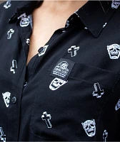 Lurking Class by Sketchy Tank Cry Print Black Short Sleeve Button Up Shirt