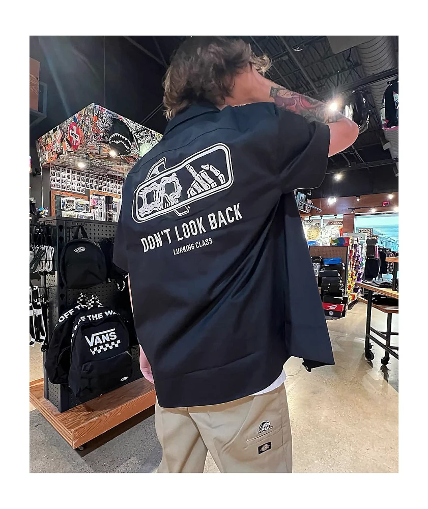 Lurking Class by Sketchy Tank Look Back Black Zip Work Shirt