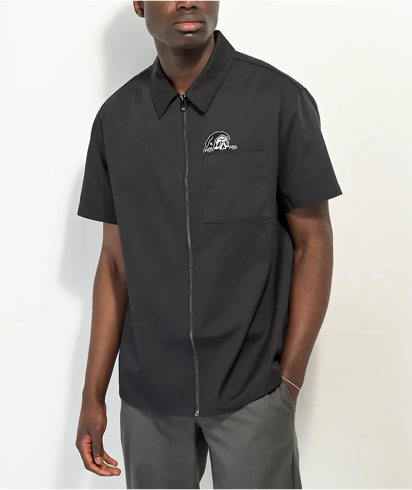 Lurking Class by Sketchy Tank Look Back Black Zip Work Shirt