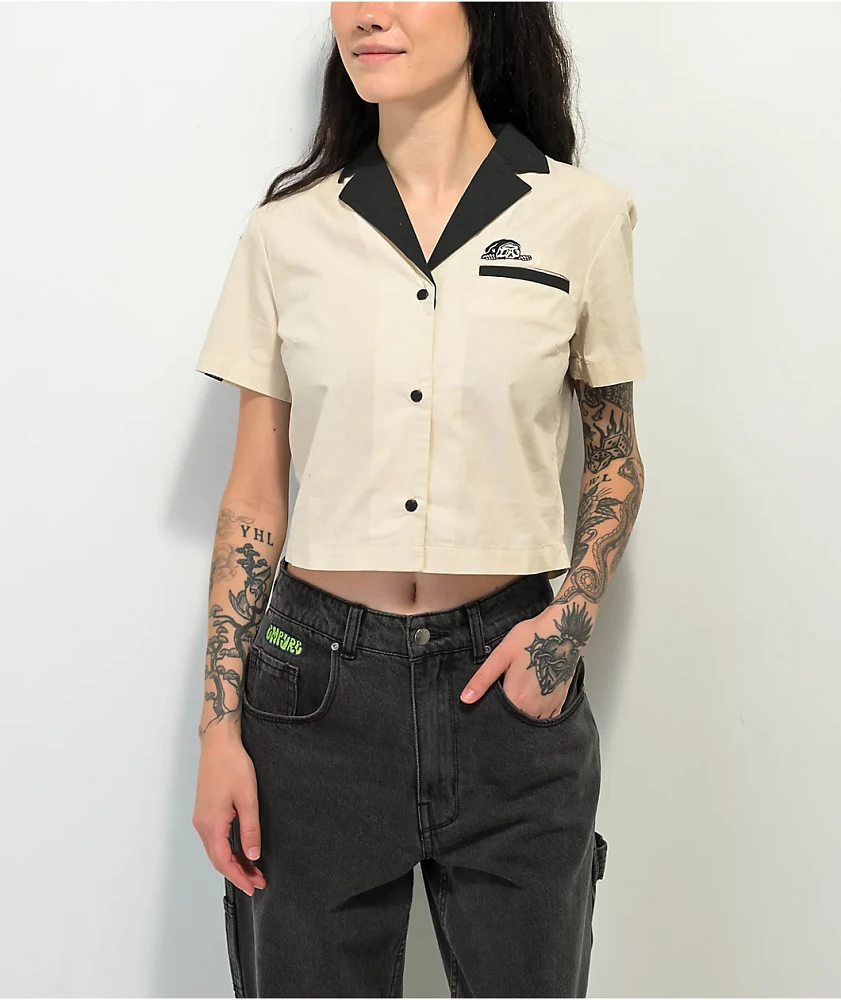 Lurking Class by Sketchy Tank Look Work Tan Crop Woven Shirt