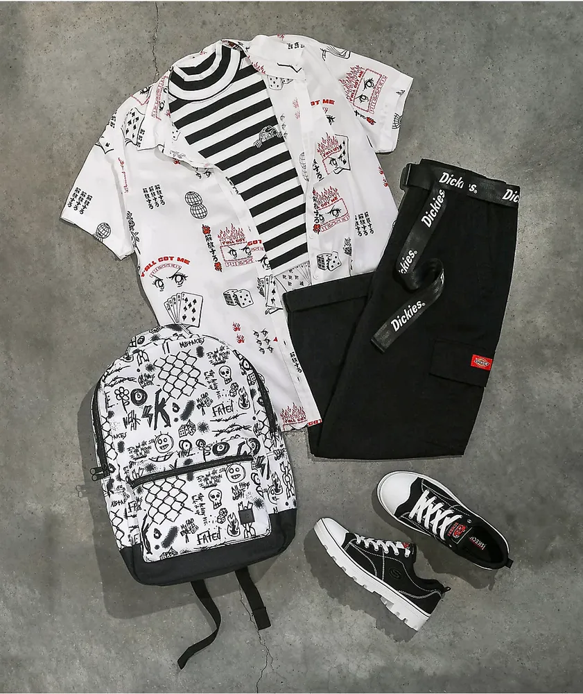Lurking Class by Sketchy Tank Lurker Black & White Stripe Mock Neck Crop Top