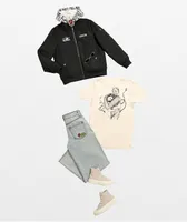 Lurking Class by Sketchy Tank Skulls Black Hooded Bomber Jacket