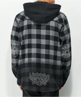 Lurking Class by Sketchy Tank Spiderweb Flannel Black & Grey Plaid Hooded Flannel