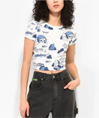 Lurking Class by Sketchy Tank Tucks White & Blue Crop T-Shirt