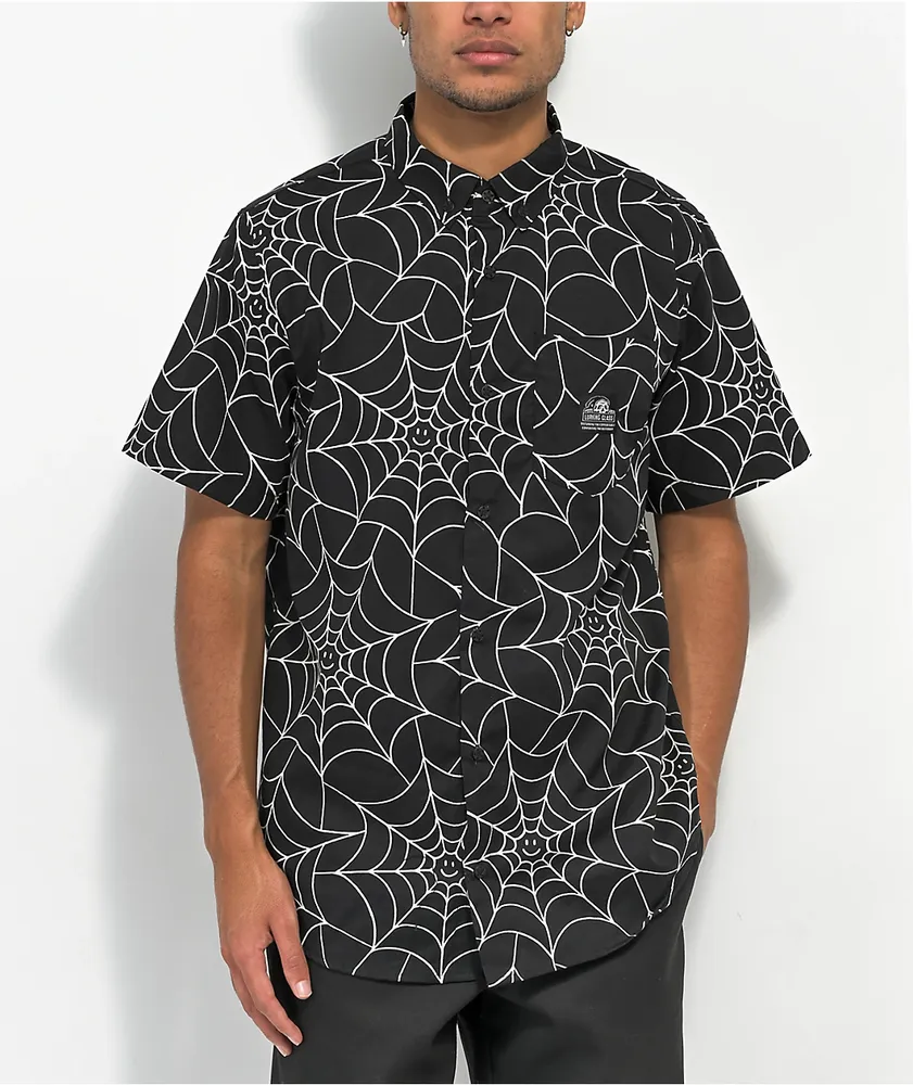 Lurking Class by Sketchy Tank Webs Black Short Sleeve Button Up Shirt