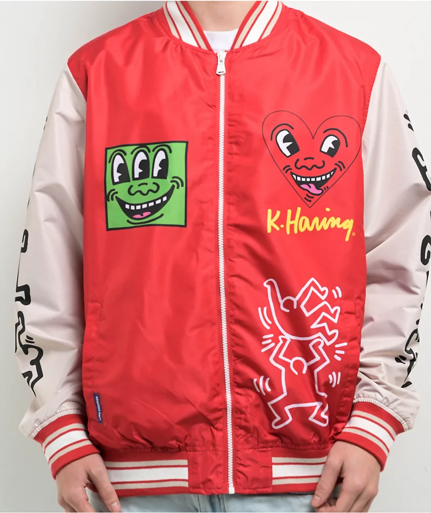 Members Only x Keith Haring Red & Cream Varsity Jacket