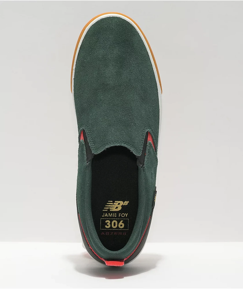 New Balance Numeric 306 Foy Green, Red & Gum Slip-On Skate Shoes