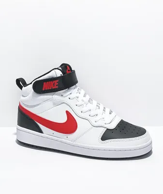 Nike Kids' Court Borough Mid 2 White, Black & Red Shoes