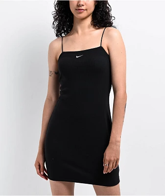 Nike Sportswear Chill Knit Mini-Rib Black Cami Dress