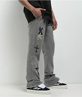 Ninth Hall Crosses Grey Wash Stacked Flare Sweatpants