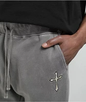 Ninth Hall Crosses Grey Wash Stacked Flare Sweatpants
