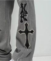 Ninth Hall Crosses Grey Wash Stacked Flare Sweatpants