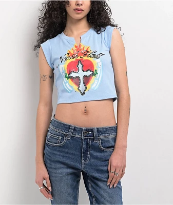Ninth Hall Harper Cross Heart Light Blue Crop T-Shirt