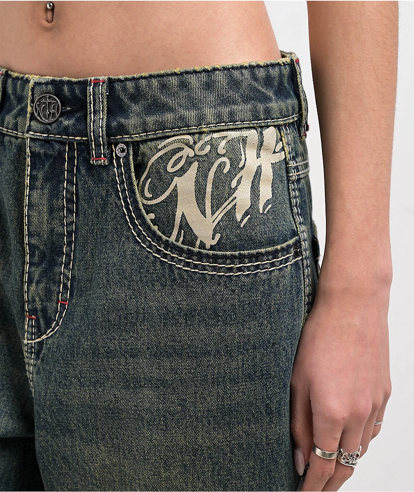 Ninth Hall Idle Envy Cougar Snake Dark Blue Wash Straight Leg Jeans