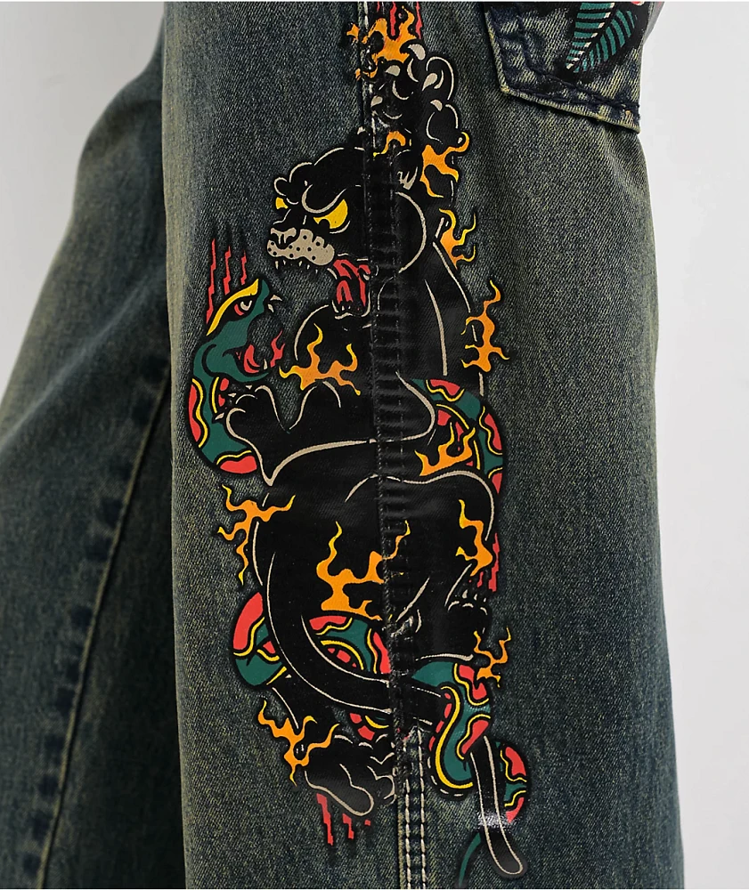 Ninth Hall Idle Envy Cougar Snake Dark Blue Wash Straight Leg Jeans