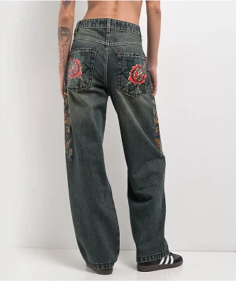 Ninth Hall Idle Envy Cougar Snake Dark Blue Wash Straight Leg Jeans