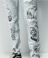 Ninth Hall Lure Light Blue Printed Skinny Jeans