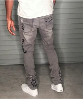 Ninth Hall Rogue Tapered Printed Smoke Skinny Jeans