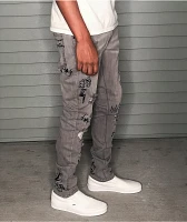 Ninth Hall Rogue Tapered Printed Smoke Skinny Jeans