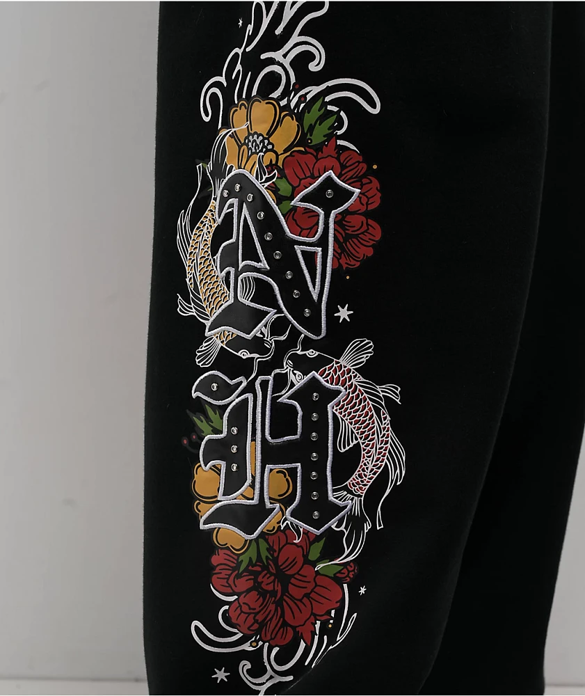 Ninth Hall Side Embroidered Black Oversized Sweatpants