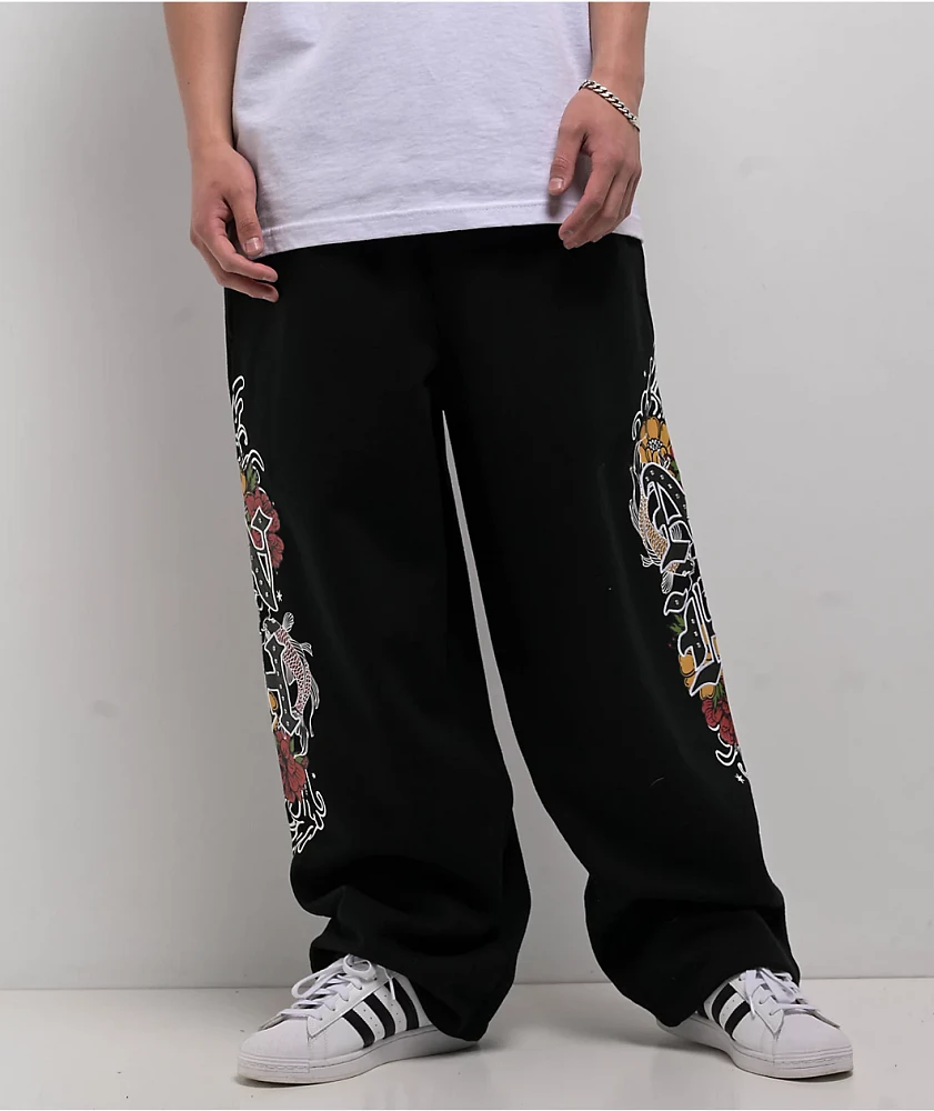Ninth Hall Side Embroidered Black Oversized Sweatpants
