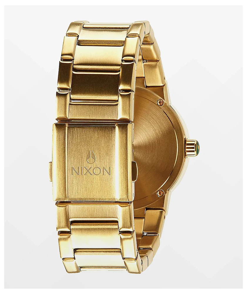 Nixon Cannon Gold & Green Sunray Analog Watch