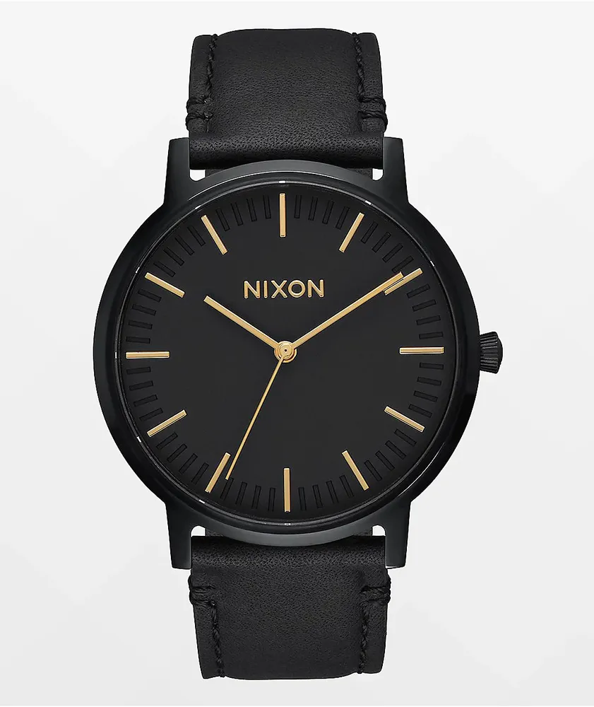 Nixon Porter Leather All Black & Gold Watch