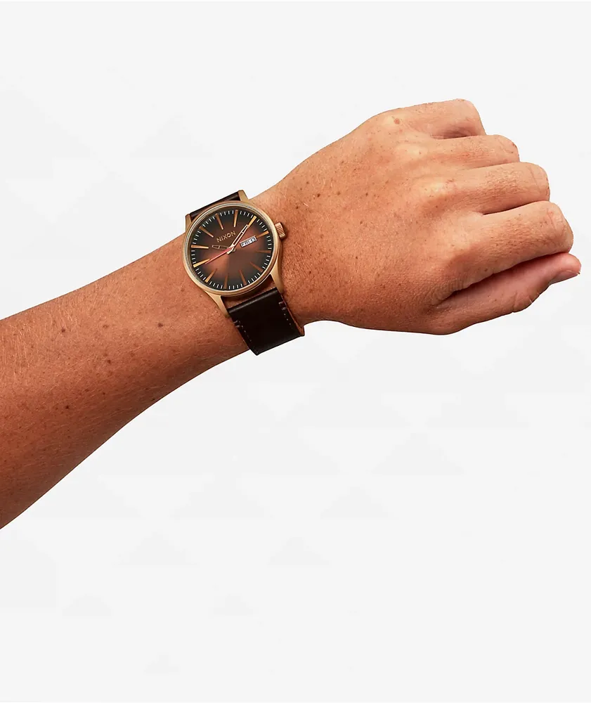 Nixon Sentry Leather Bronze & Black Analog Watch
