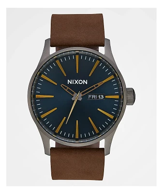 Nixon Sentry Leather Gold, Indigo & Brown Analog Watch