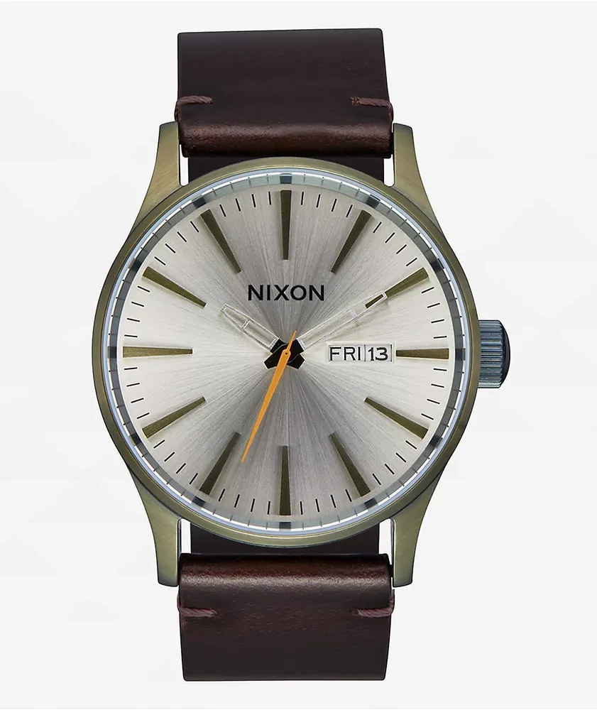 Nixon Sentry Leather Vintage White & Brown Analog Watch