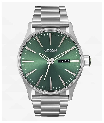 Nixon Sentry SS Stainless Steel & Sage Sunray Analog Watch