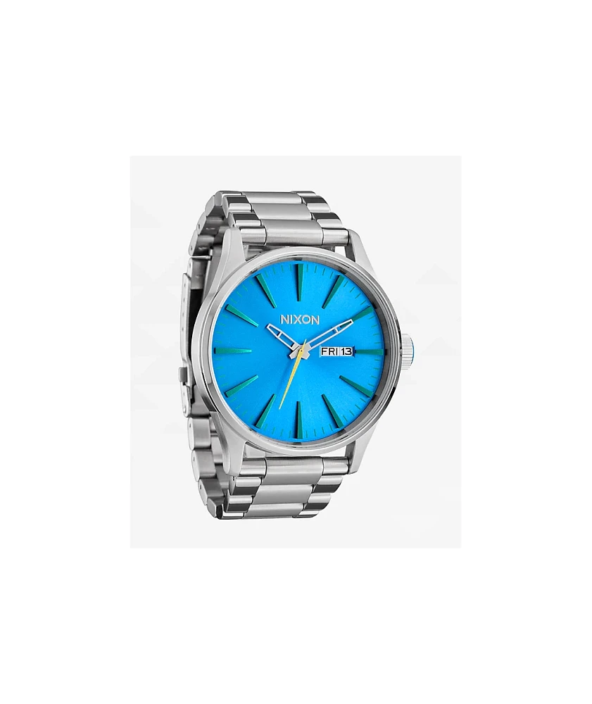 Nixon Sentry Stainless Steel Silver & Byron Blue Ombre Analog Watch