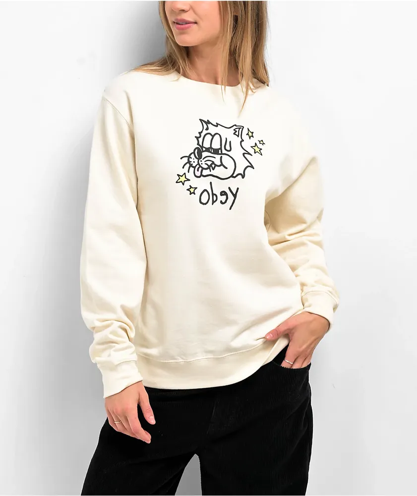 Obey Cat In The Stars Natural Crewneck Sweatshirt