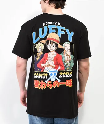 One Piece Straw Hat Black T-Shirt