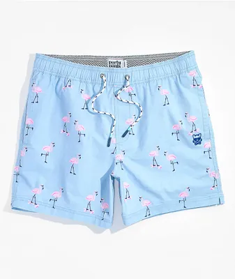Party Pants Cruiser Flamingoes Sky Blue Board Shorts