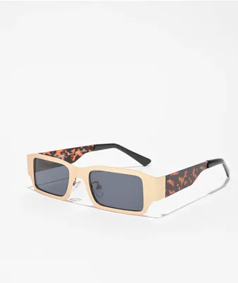 Petals And Peacocks Metallics Gold Plated Black Sunglasses