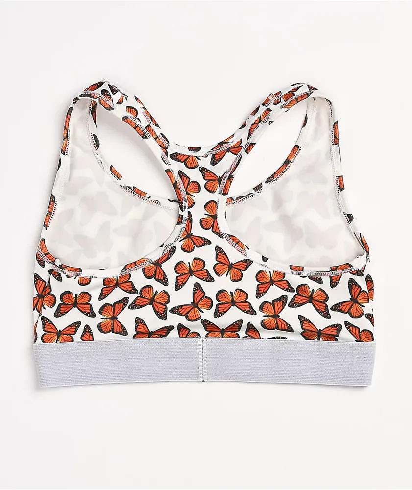 Petals and Peacocks Butterfly White Sports Bra