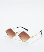 Petals and Peacocks Dimar Diamonds Gold & Brown Sunglasses