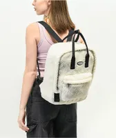 Petals and Peacocks White Sherpa Mini Backpack
