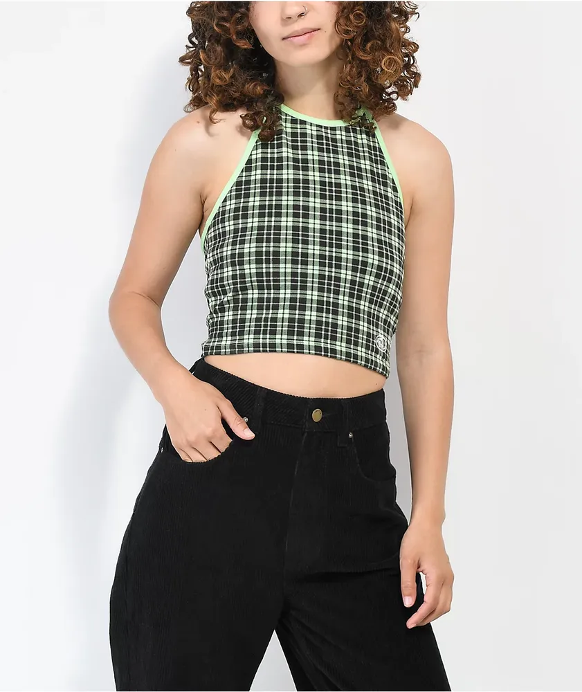 Petals by Petals & Peacocks Green Plaid Halter Top