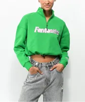 Petals by Petals and Peacocks It's Fantastic Green Half Zip Fleece Sweatshirt