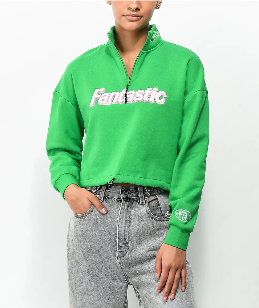 Petals by Petals and Peacocks It's Fantastic Green Half Zip Fleece Sweatshirt