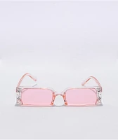 Pink Half Rim Rectangle Sunglasses