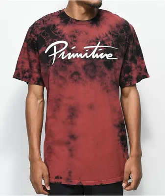 Primitive Nuevo Brick Red & Black Tie Dye T-Shirt