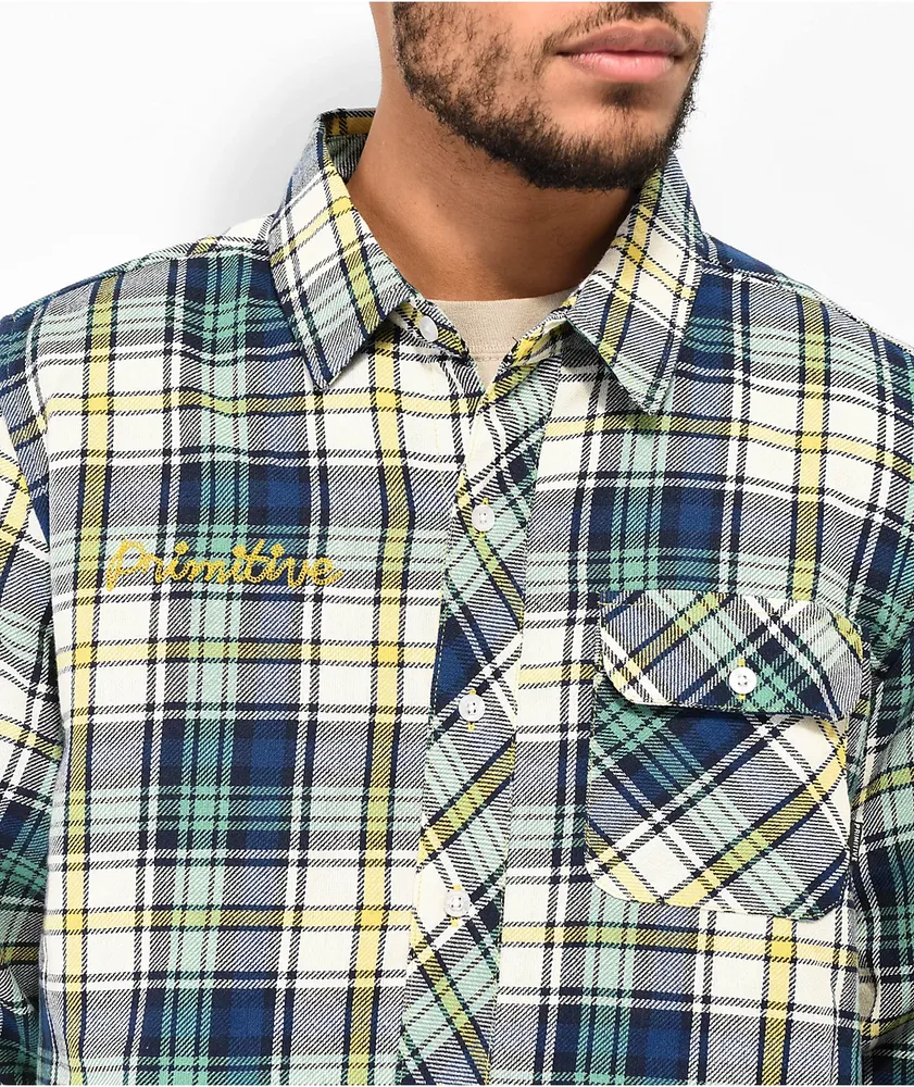 Primitive Strike Blue, Green & Yellow Flannel Shirt