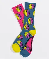 Psockadelic Half Happy Blue & Pink Mismatched Crew Socks