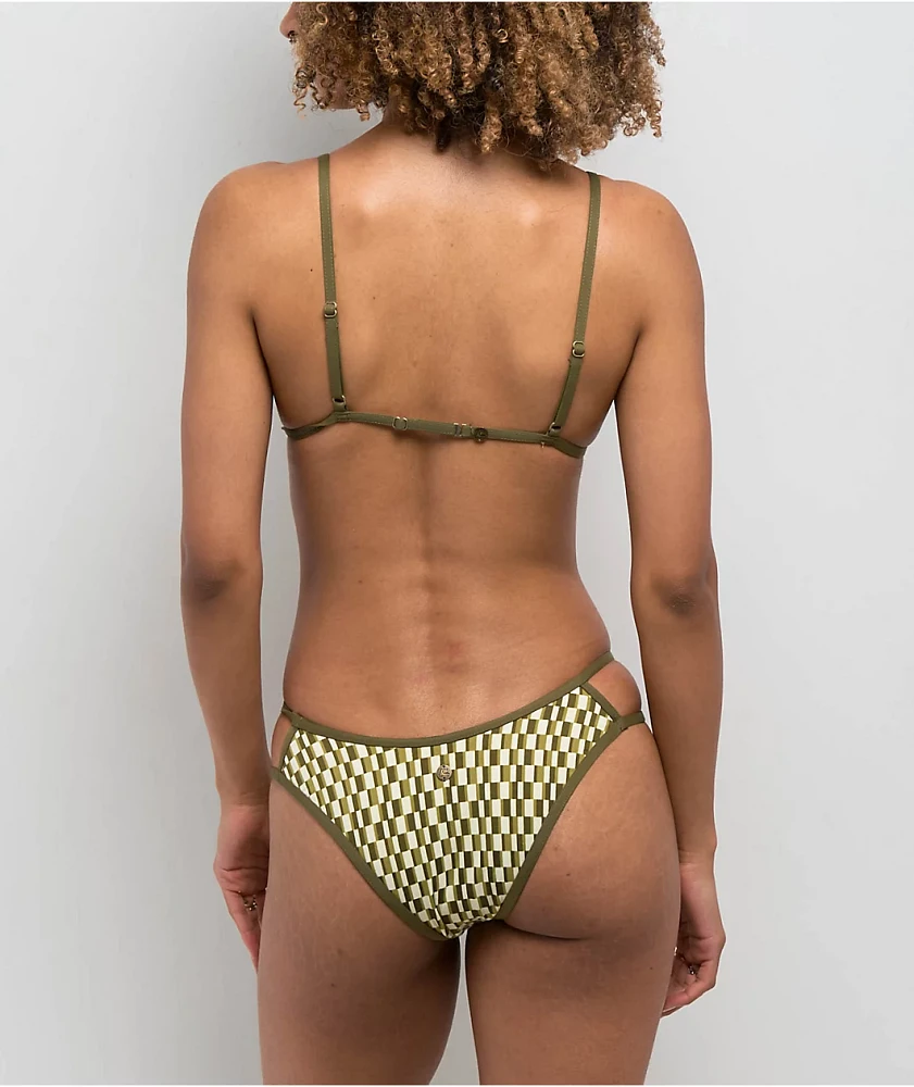 Quiksilver Dylan Tile Green & White High Leg Bikini Bottom