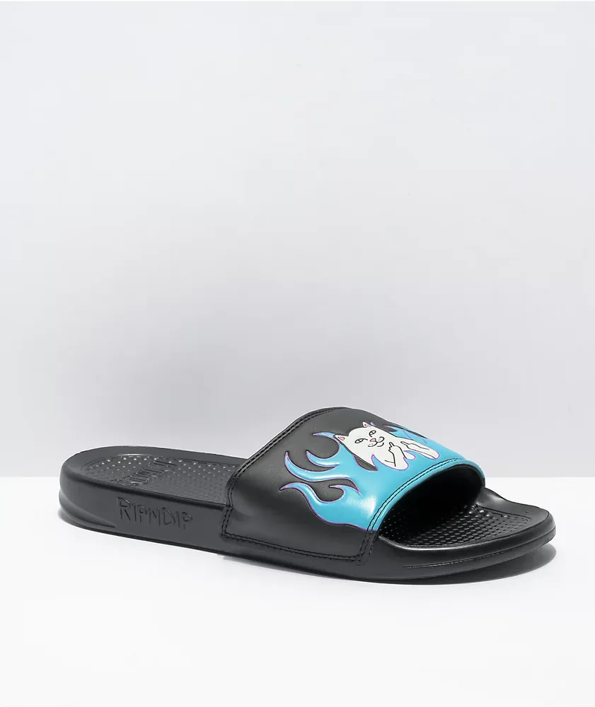RIPNDIP Lord Nermal Black & Blue Flame Slide Sandals